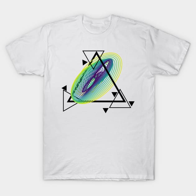 Harmonic Motion Geometry | Inferno Wormhole Blue Green Yellow T-Shirt by aRtVerse